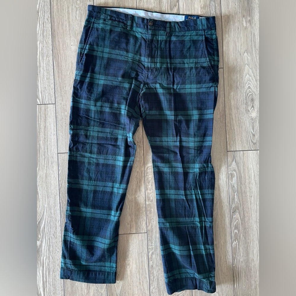 Polo by Ralph Lauren Men's Blue and Green Plaid Chinos